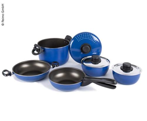 BATTERIE DE CUISINE ALUMINIUM BLEU/NOIR 9 PIECES