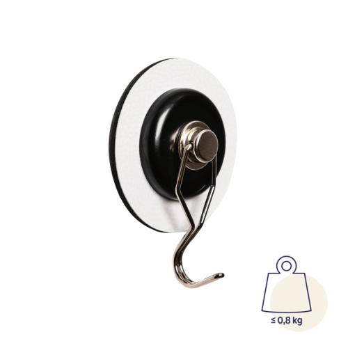 CROCHET MAGNETIQUE EN METAL SILWY THE ONE + PAD NANO-GEL Ø6,5cm  NOIR ET BLANC