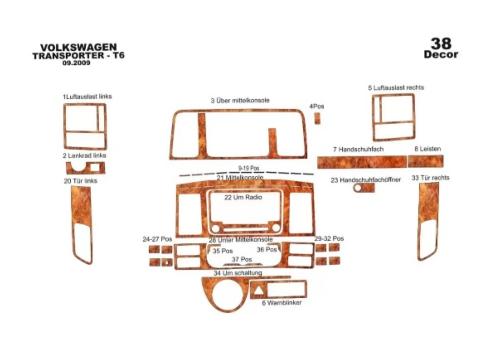 HABILLAGE TABLEAU DE BORD SILICONE- VW T5 TRANSPORTER /MULTIVAN après 2009 - 37 pièces