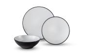 Set de vaisselle en mélamine Fjord 6 pièces, pour 2 personnes, blanc/noir mat
