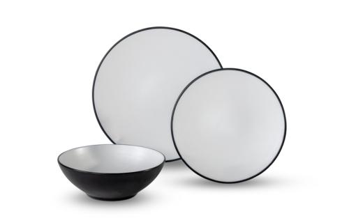 Set de vaisselle en mélamine Fjord 6 pièces, pour 2 personnes, blanc/noir mat