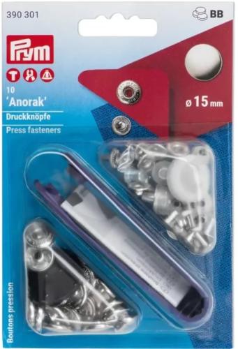 BOUTONS PRESSIONS DIAM. 15 mm spécial TEXTILE - BOITE DE 10 + OUTIL DE POSE