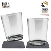 2 VERRES A EAU PLASTIQUE 25cl SILWY® PEARL GREY AVEC SOUS-VERRE MAGNETIQUE