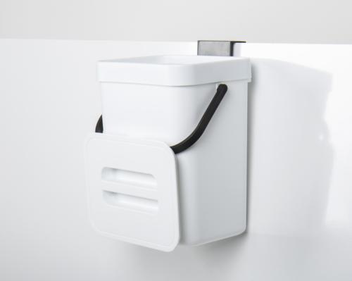 Poubelle 3l Blanche 15,6x12x20,5cm, avec couvercle, à suspendre à la porte