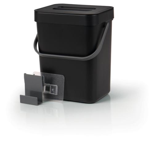 Poubelle 5l Noire 15x19x24,5cm, avec couvercle, à suspendre à la porte